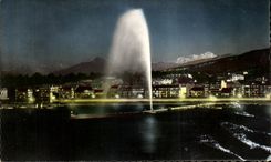 CPA Geneva the Water Jet illuminates and Mont Blanc