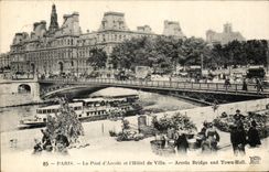 CPA Paris Le Pont D'Arcole et I'hotel de Ville Marche aux fleurs Peniche