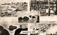 El recuerdo de CPA de Sion vara rocas y la fortaleza de Sion en el oceano