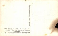 CPA Vimy Ridge General View Canadian Trenches Dimensions De Vimy