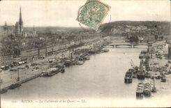 CPA Rouen the Cathedral and the Quays Boats