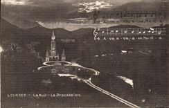 CPA Lourdes the Night the Procession