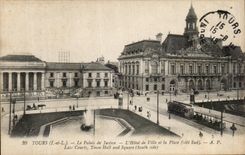 CPA Tours Le Palais de Justice L'Hotel de Ville et la Place