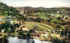 CPSM Lourdes View of the two Basilicas