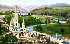 MODERN CARD Lourdes the Basilica Seen of the Castle Fort