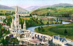 CPA Lourdes the Basilica seen of the Castle Fort