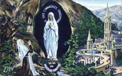 CPA Lourdes the Basilica and I' Apparition
