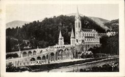 CPA Lourdes the Basilica and Gave