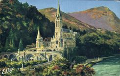 CPA Lourdes the Basilica and Gave