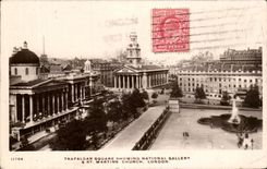 CPA Trafalgar Public garden Showing National Gallery St Martins Church London