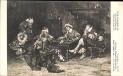 CPA Fantaisie Salon de 1911 Caballero La carte discutee Mousquetaires