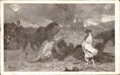 CPA Lion and eagle Cock Militaria