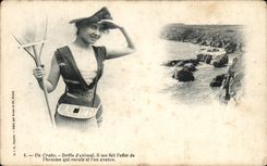 CPA Fantaisie Femme Un crabe Drole d'naimal 