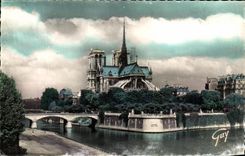 CPA Paris en sus maravillas el punto es isla del ISCED el puente y el jardin publico del palacio del arzobispo