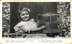 La jaula del nino de CPA Fantaisie tiene pajaros