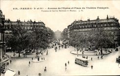 CPA Paris Avenue de l'Opera et Place du Theatre Francais Fontaine de Carrier Berleuse et Moreau