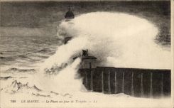 CPA Le Havre the Lighthouse One Day of Storm