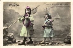 CPA fantasia ninos pescados del 1 de abril