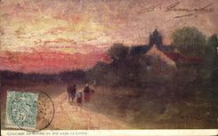 CPA Coucher de soleil en ete dans la lande 