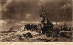 CPA Fantasy Isabey Museum of the Louvre Paris Boat in the storm