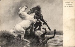 CPA Fantaisie Combat de chevaux Kolle 
