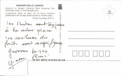 MODERN CARD the Niagara Falls Canada Autum in Queen Victoria Park Showing the American Falls in the Background