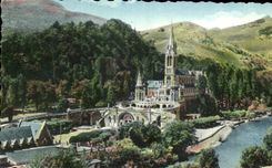 CPA Lourdes the Basilica and Gave