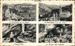 CPA Lourdes the Basilica and Gave Appearance Basilica miraculous Cave