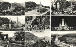 CPA Lourdes the basilica appearance the virgin couronnee the miraculous cave and the strong castle