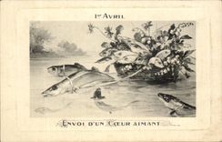 CPA que envia abril Of un corazon carinoso Poisson