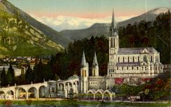 CPA Lourdes the basilica And Mountains
