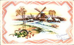 CPA Fantaisie Bonne annee Moulin 