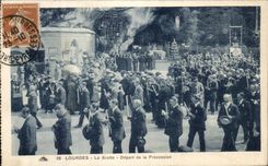 CPA Lourdes the Cave Departure of the Procession