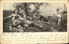 CPA Enfants Chien Cigogne 