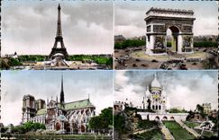 CPA Paris Et Ses Merveilles La tour Eiffel Arc de triomphe Notre Dame Sacre Coeur 