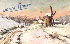 CPA Fantaisie Bonne Annee Moulin 