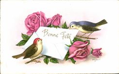 La fantasia de CPA florece pajaros de los tragos