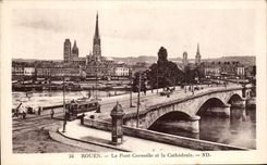 CPA Rouen the Bridge Crow and the Cathedral Tram