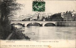 CPA Grenoble Bridge of the Hospital on Isere and the Alps