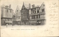 CPA Rheims Vieilles houses places Markets Coach (nice shot)