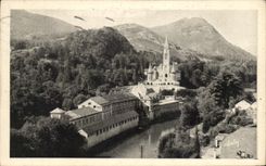 CPA Lourdes the basilica and Gave