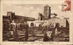 CPA Folds back gardens of Oudaias and Medersa Morocco