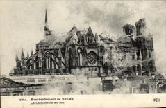 CPA Bombardment of Rheims the Cathedral on fire Militaria