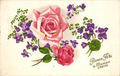 CPA Bonne celebra tiene Fleurs acariciado mama