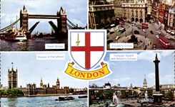 CPA Tower Bridge London Piccadilly Circus Houses off Parliament Trafalgar Public garden