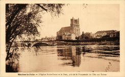 CPA Mantes La Jolie the Notre Dame Church And the bridge taken of the Walk of I' them with the Ladies
