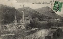 CPA Lourdes the Basilica and Gave