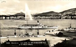 CPA Geneva roads the water Jet and Mont Blanc Boat