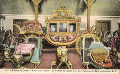 Museo de CPA Versalles de los coches el coche de Charles X y de trineos de Marie Antonieta