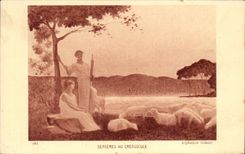 CPA Bergeres Au Crepuscule Moutons